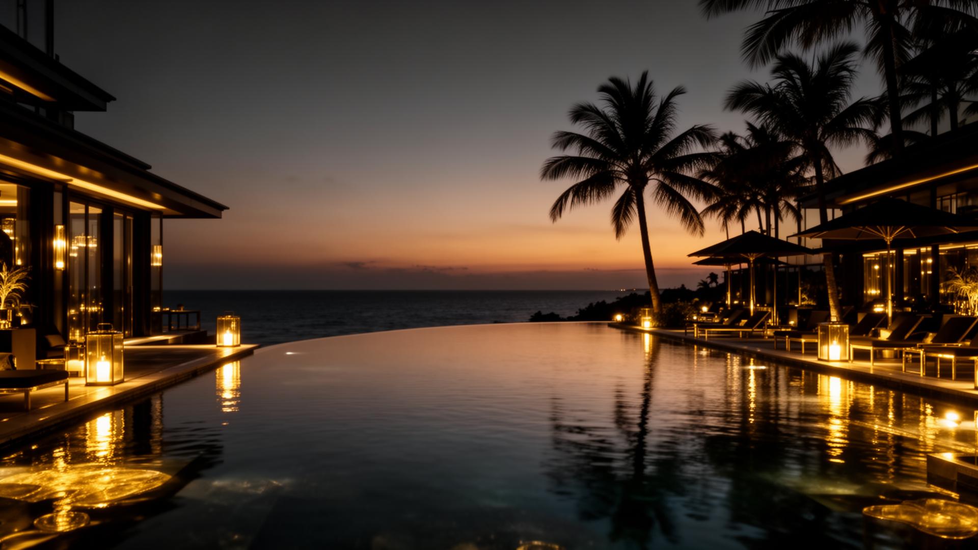 Luxury infinity pool at twilight